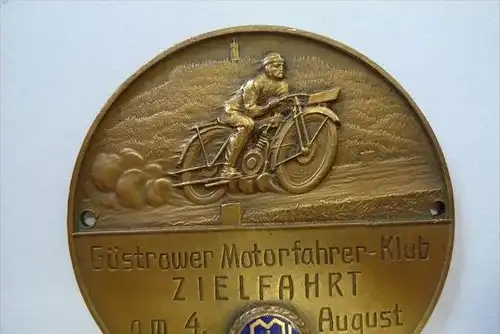 Seltene Plakette Güstrower-Motorfahrer-Klub , Zielfahrt 1929 , MC Güstrow , Motorsport , Speedway , Badge , DMG  !!!