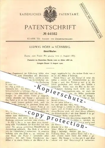 original Patent - Ludwig Hörr in Nürnberg , 1888 , Bleistifthalter , Bleistift , Stift , Stifte , Zeichnen , Schreiben !
