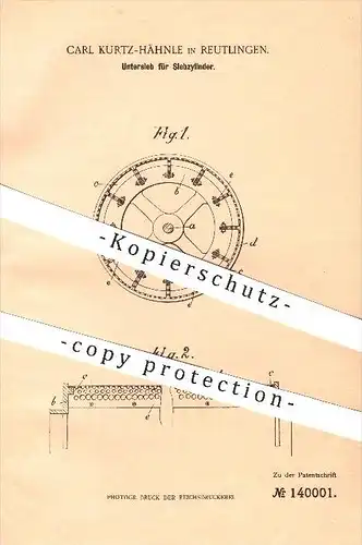 original Patent - C. Kurtz - Hähnle , Reutlingen 1902 , Untersieb für Siebzylinder , Sieb , Papier , Holz , Papierfabrik