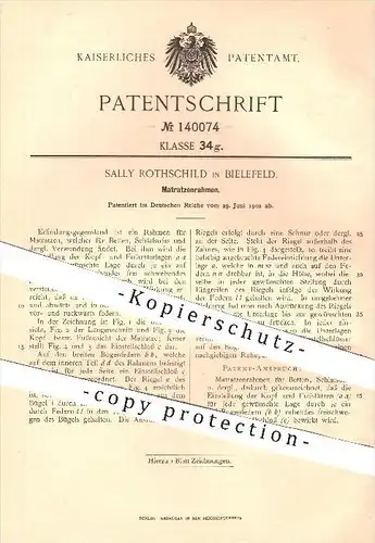 original Patent - Sally Rothschild in Bielefeld , 1902 , Matratzenrahmen , Matratze , Bett , Sofa , Couch , Möbel !!!