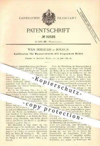 original Patent - W. Beielstein in Bochum , 1896 , Spülkasten für Wasseraborte , Wasserleitung , WC , Toilette , Sanitär
