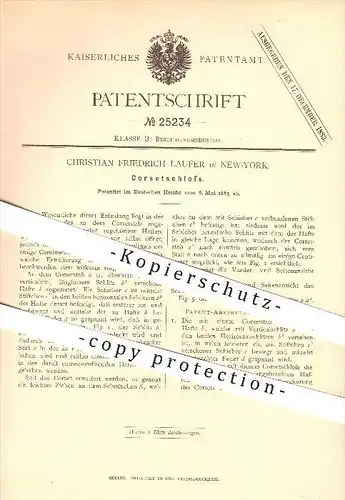 original Patent - C. F. Laufer , New York , USA , 1883 , Schloss für Korsett , Korsetts , Verschluss , Bekleidung , Mode