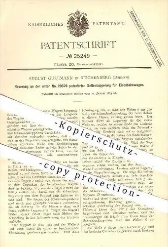original Patent - A. Gullmann , Reichenberg , Böhmen , 1883 , Seitenkupplung für Eisenbahnen , Eisenbahn , Kupplung !!
