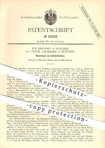 original Patent - J. Rischart , Anton Amesmaier / München , 1883 , Schiebefenster , Fenster , Fensterbau , Fensterbauer