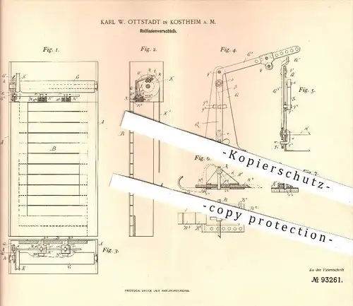 original Patent - Karl W. Ottstadt , Kostheim / Main , 1896 , Verschluss für Rollladen , Rollläden , Rollo , Fenster !!