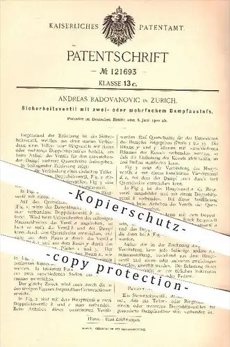 original Patent - A. Radovanovic , Zürich , 1900, Sicherheitsventil mit mehrfachem Dampfauslass , Ventil , Dampfmaschine