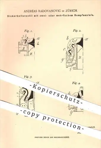 original Patent - A. Radovanovic , Zürich , 1900, Sicherheitsventil mit mehrfachem Dampfauslass , Ventil , Dampfmaschine