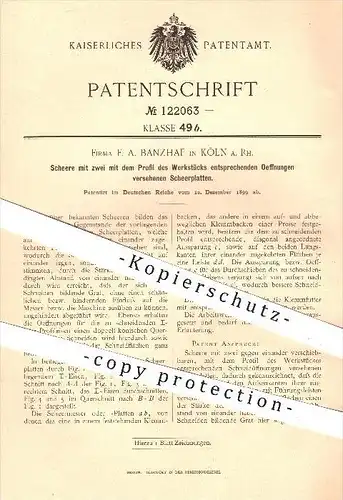 original Patent - F. A. Banzhaf in Köln am Rhein , 1899 , Schere , Schneidzeug , Werkzeug , Werkzeuge , Schneiden !!!