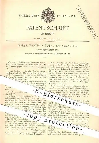 original Patent - Oskar Wirth in Eulau bei Pegau , 1888 , Gegenstrom - Kondensator , Dampfmaschine , Dampfmaschinen !!!