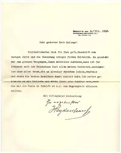 original Brief - 1913 - Zahnarzt Bahmann in Dresden - Plauen , Berlin , Solvolith !!!