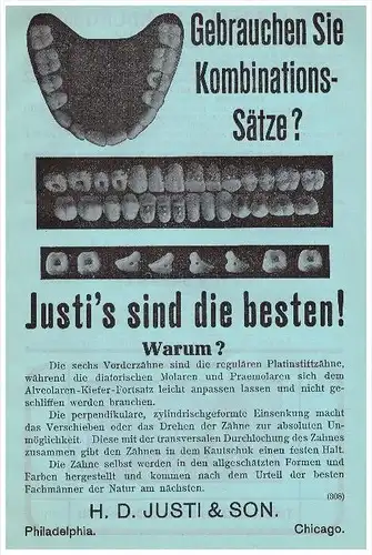 original Werbung - 1913 - H.D. Justi & Son in Philadelphia , Gebiss für Zahnarzt , Stomatologe , Zähne , Dental !!!