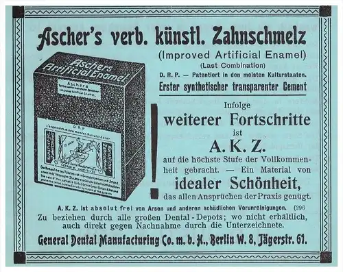 original Werbung - 1913 - künstlicher Zahnschmelz , Dental Manufacturing , Zahnarzt , Stomatologe , Zähne , Dental !!!