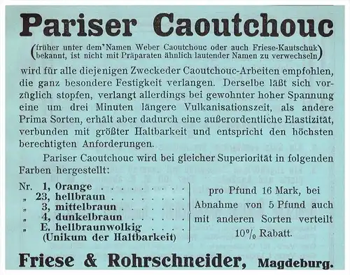 original Werbung - 1913 - Friese & Rohrschneider in Magdeburg , Caoutchouc , Zahnarzt , Stomatologe , Zähne , Dental !!!