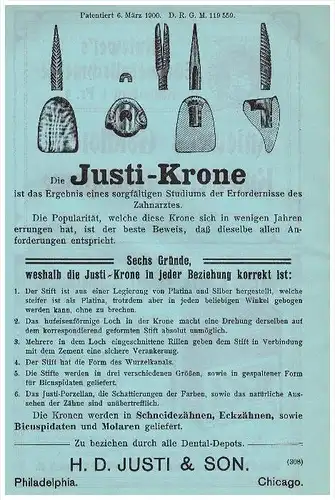 original Werbung - 1913 - H.D. Justi & Son in Philadelphia , Krone für Zahnarzt , Stomatologe , Zähne , Dental !!!
