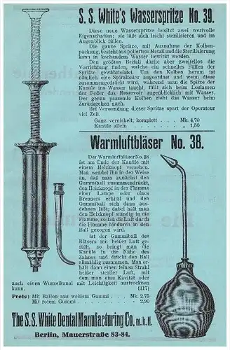 original Werbung - 1913 - S.S. White in Berlin , Wamluftbläser für Zahnarzt , Stomatologe , Zähne , Dental !!