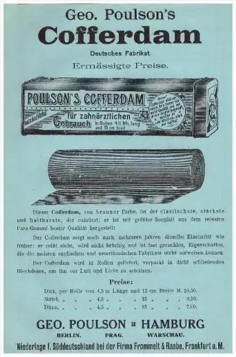 original Werbung - 1913 - G. Poulson in Hamburg , Cofferdam , Zahnarzt , Stomatologe , Zähne !!!