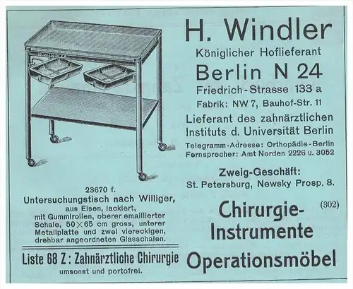 original Werbung - 1913 - H. Windler in Berlin , St. Petersburg , Rußland , Zahnarzt , Stomatologe , Zähne , Dental !!!