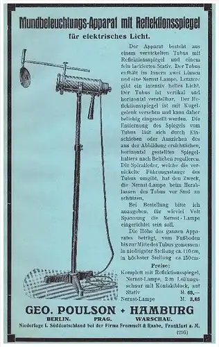 original Werbung - 1913 - Mund-Beleuchtungsapparat , G. Poulson , Hamburg  Zahnarzt , Stomatologe , Zähne , Dental !!!