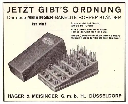 original Werbung - 1936 - Hager & Meisinger in Düsseldorf , Bohrer für Zahnarzt , Stomatologe , Zähne !!!