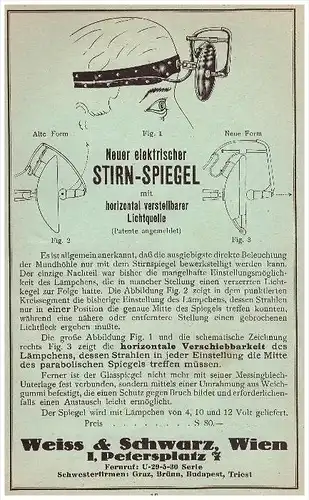 original Werbung - 1936 - Weiss & Schwarz in Wien und Triest , Stirnspiegel , Zahnarzt , Stomatologe , Zähne !!!