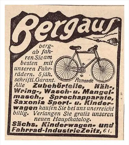 original Werbung - 1907 - Sächs. Kinderwagen- und Fahrradfabrik in Zeitz , Saxonia !!!