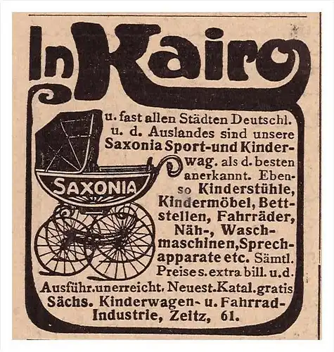 original Werbung - 1907 - Sächs. Kinderwagen- und Fahrradfabrik in Zeitz , Saxonia !!!