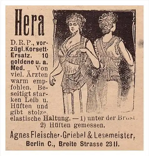 original Werbung - 1907 - HERA - Korsett-Ersatz , D.R.P. A. Fleischer-Griebel & Lesemeister in Berlin !!!