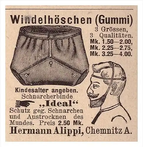 original Werbung - 1907 -  Windelhöschen , H. Alippi in Chemnitz , Windeln !!!