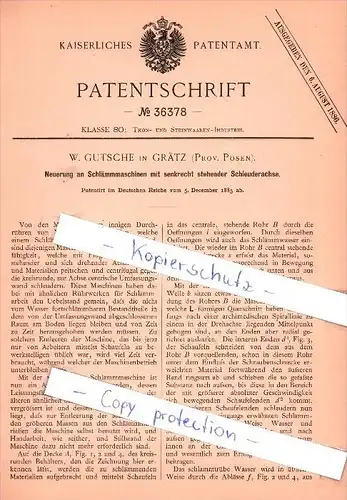 Original Patent  - W. Gutsche in Grätz / Grodzisk Wielkopolski , 1885 , Schlämmmaschine !!!