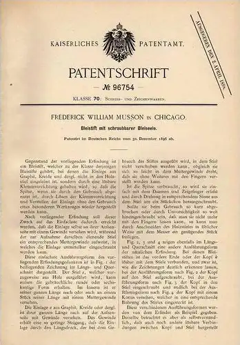 Original Patentschrift - F. Musson in Chicago , 1896 , Bleistift , Faber , Pelikan !!!