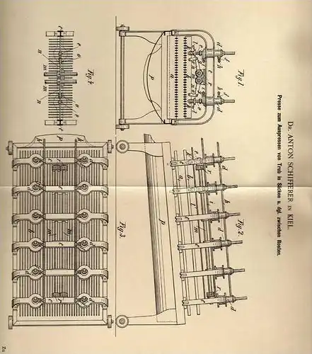 Original Patentschrift -  Dr. Anton Schifferer in Kiel , 1900, Presse für Säcke , Landwirtschaft !!