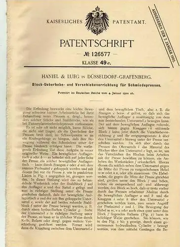 Original Patentschrift - Haniel & Lueg in Düsseldorf - Grafenberg , 1900 , Schmiedepresse , Schmiede , Schmied !!!
