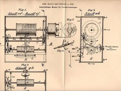 Original Patentschrift - C. Krützfeldt in Kiel , 1894 , Wecker für Fernsprecher , Telephon , Telegraph , Beamte , Amt !!