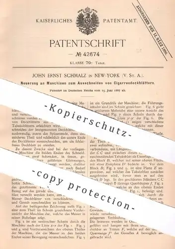 original Patent - John Ernst Schmalz , New York , USA , 1887 , Ausschneiden der Zigarren - Deckblätter | Tabak