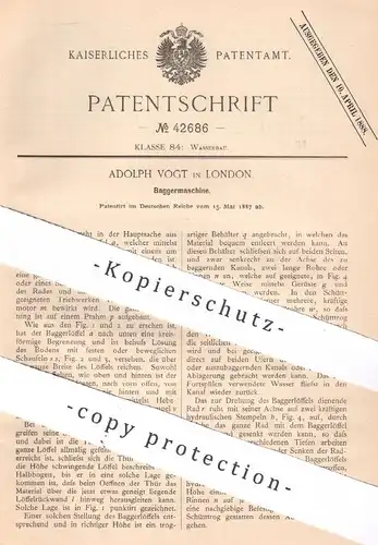 original Patent - Adolph Vogt , London , England , 1887 , Baggermaschine | Bagger | Wasserbau , Brunnenbau