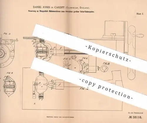 original Patent - Daniel Jones , Cardiff , Glamorgan , England , 1885 , Stepptisch - Nähmaschine | Schneider , Nähen !!!