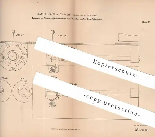 original Patent - Daniel Jones , Cardiff , Glamorgan , England , 1885 , Stepptisch - Nähmaschine | Schneider , Nähen !!!