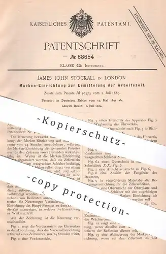 original Patent - James John Stockall , London , England , 1892 , Ermittlung der Arbeitszeit | Uhrwerk , Uhr , Zählwerk
