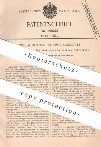 original Patent - Emil Alfred Wahlström , Cannstatt / Stuttgart , 1899 , Schaltung für elektrische Fahrstühle | Aufzug !