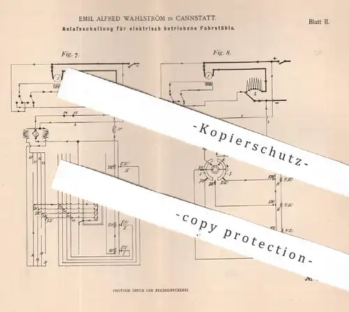 original Patent - Emil Alfred Wahlström , Cannstatt / Stuttgart , 1899 , Schaltung für elektrische Fahrstühle | Aufzug !