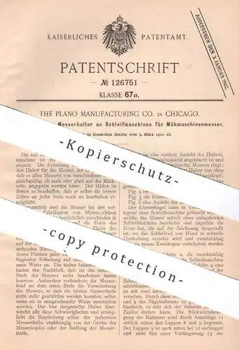 original Patent - The Plano Manufacturing Co. , Chicago , USA , 1900 , Messerhalter an Schleifmaschinen für Mähmaschine