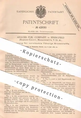 original Patent - Aerated Fuel Company , Springfield , Massachusetts , USA | 1887 | Feuerung für zerstäubte Brennstoffe