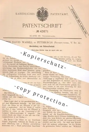 original Patent - Edwin David Wassell , Pittsburgh , Pennsylvania USA , 1887 , Schweißstahl | Schweißen , Stahl , Eisen