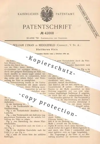 original Patent - William Lyman , Middlefield , Connecticut , USA , 1887 , Stellbares Visier | Waffen , Gewehr | Diopter