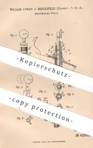 original Patent - William Lyman , Middlefield , Connecticut , USA , 1887 , Stellbares Visier | Waffen , Gewehr | Diopter