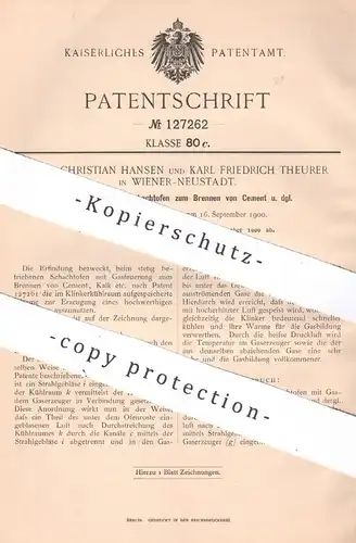 original Patent - Hans Christian Hansen & Karl Fr. Theurer , Wien , Österreich | 1900 | Schachtofen - Brennen von Zement