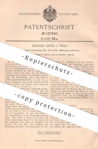 original Patent - Michael Setril , Wien , Österreich , 1898 , Spule für Greifer - Nähmaschinen | Nähmaschine , Spulen