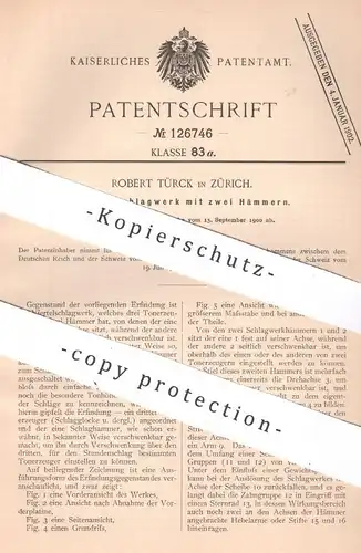 original Patent - Robert Türck , Zürich , Schweiz | 1900 | Viertelschlagwerk mit zwei Hämmern | Schlagwerk | Tonerzeuger