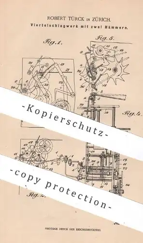 original Patent - Robert Türck , Zürich , Schweiz | 1900 | Viertelschlagwerk mit zwei Hämmern | Schlagwerk | Tonerzeuger