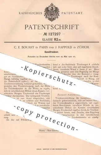 original Patent - C. E. Bourry , Paris , Frankreich | J. Rappold , Zürich , Schweiz | 1900 | Kanaltrockner | Trockner !